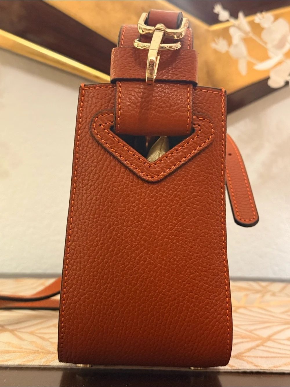Leather Shoulder Bag in Rustic Orange